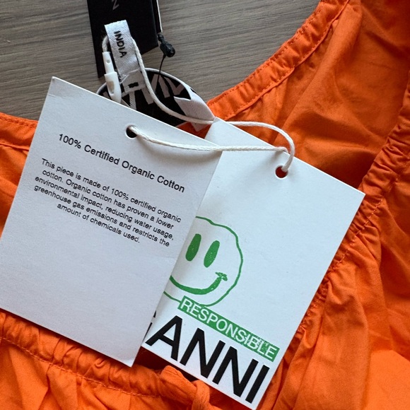 GANNI Ruched Puff Sleeve Mini Dress NEW - Picture 6 of 9